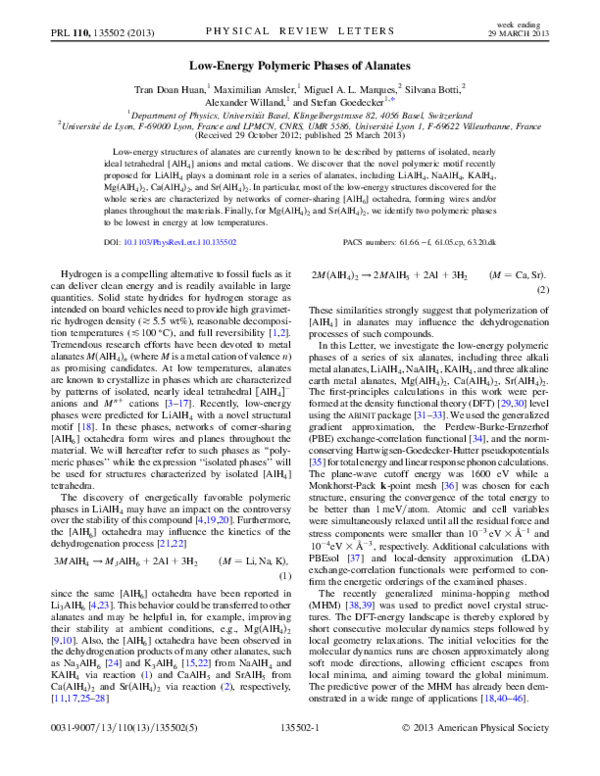 (PDF) Low-Energy Polymeric Phases of Alanates