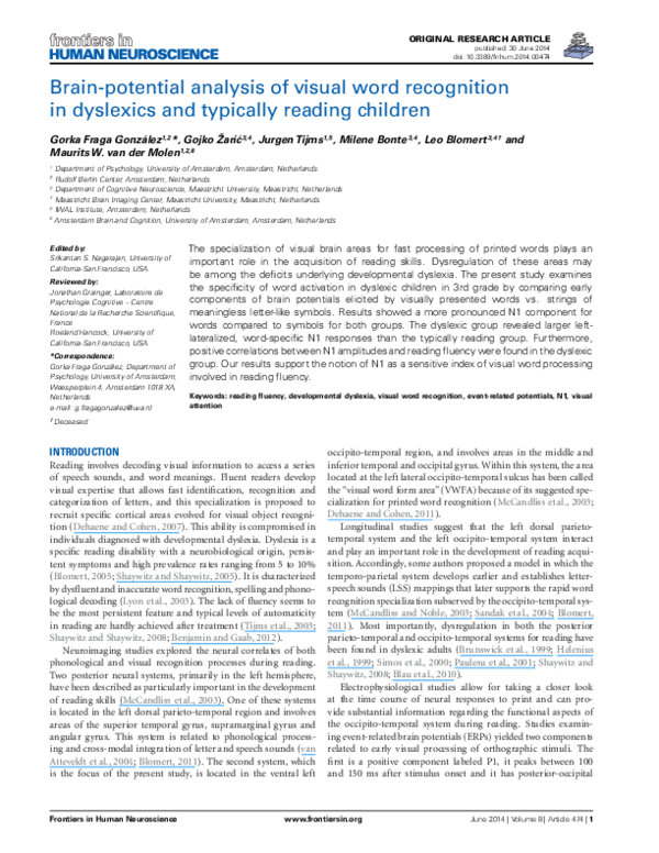 (PDF) Brain-potential analysis of visual word recognition in dyslexics ...