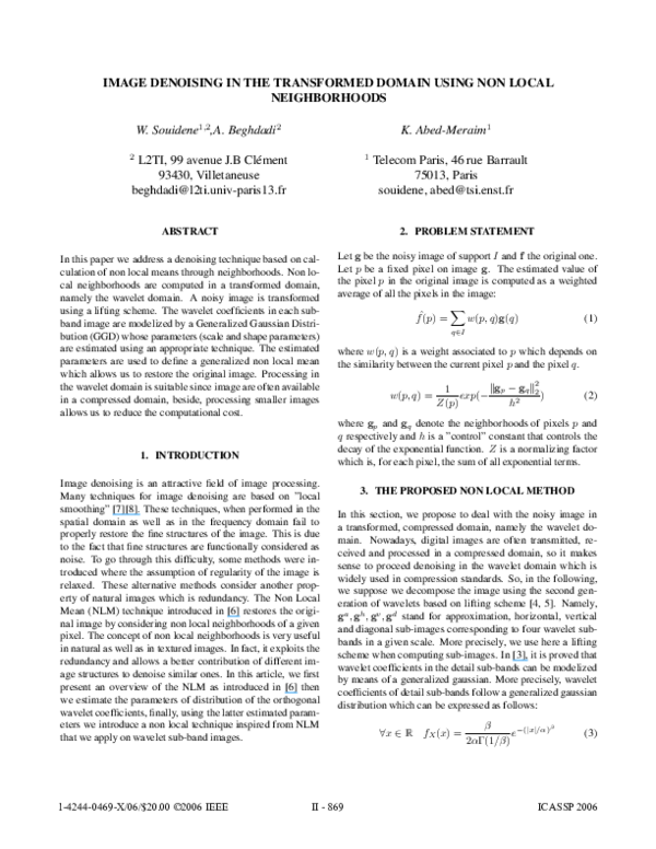 (PDF) Image denoising in the transformed domain using non local ...