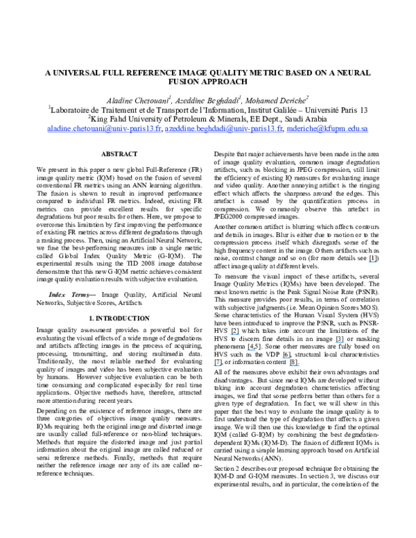 (PDF) A universal Full Reference image Quality Metric based on a neural ...