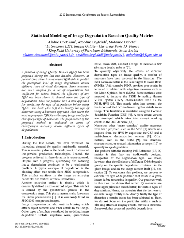 (PDF) Statistical Modeling of Image Degradation Based on Quality Metrics