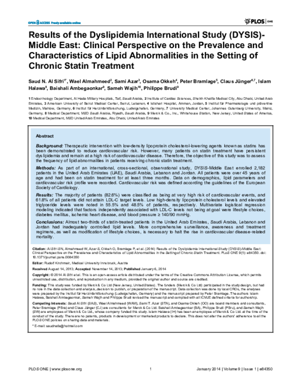 (PDF) Results of the Dyslipidemia International Study (DYSIS)Middle
