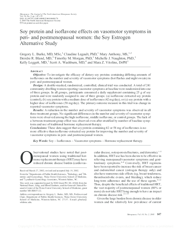 (PDF) Soy protein and isoflavone effects on vasomotor symptoms in peri and postmenopausal women