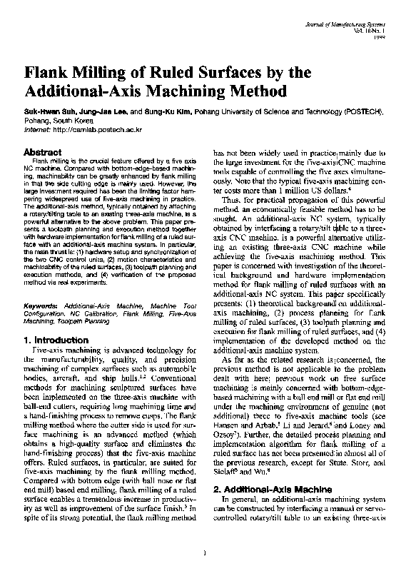 (PDF) Flank milling of ruled surfaces by the additionalaxis machining