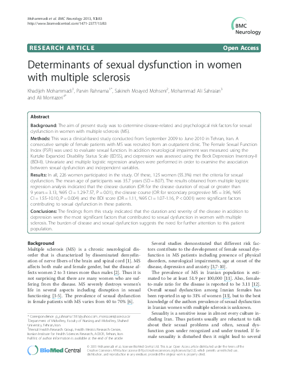 (PDF) Determinants of sexual dysfunction in women with multiple sclerosis