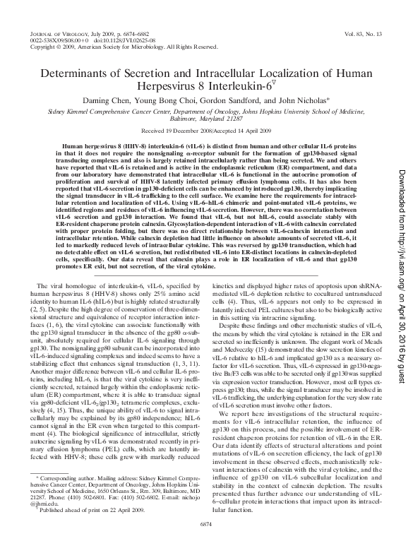 (PDF) Determinants of Secretion and Intracellular Localization of Human ...