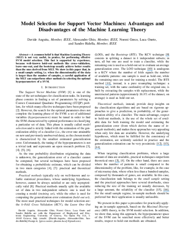 (PDF) Model selection for support vector machines Advantages and