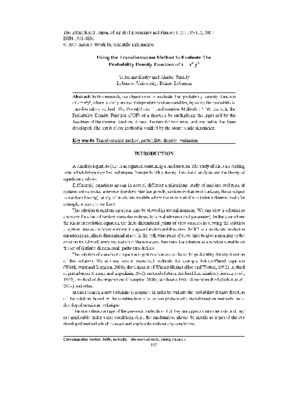 (PDF) Using the Transformation Method to Evaluate The Probability ...