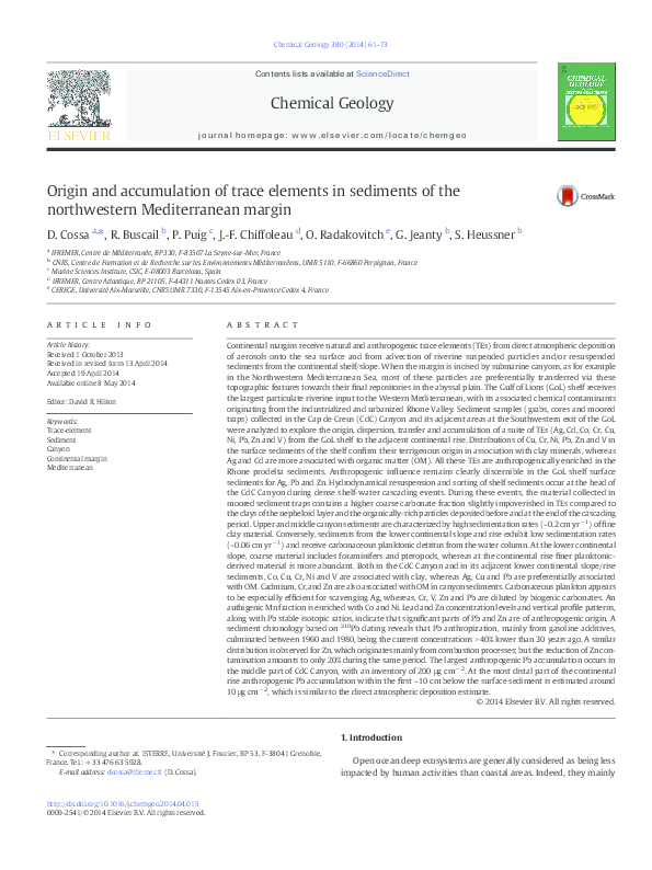 (PDF) Origin and accumulation of trace elements in sediments of the ...