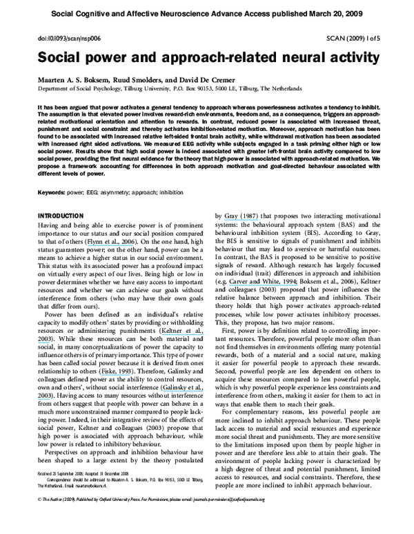 (PDF) Social power and approach-related neural activity
