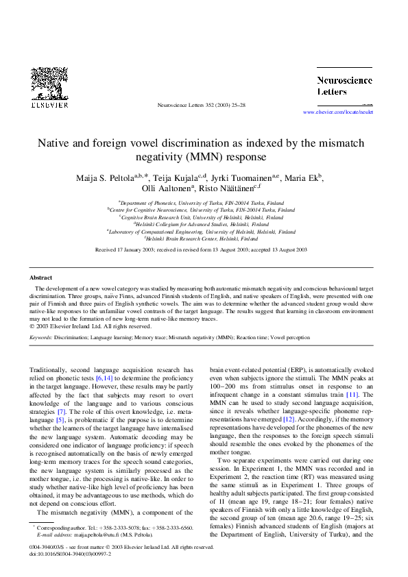 (PDF) Native and foreign vowel discrimination as indexed by the ...