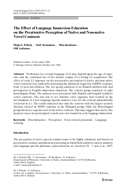 (PDF) The Effect of Language Immersion Education on the Preattentive ...