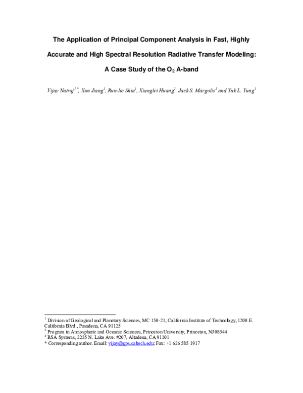 (PDF) The Application of Principal Component Analysis in Fast, Highly ...