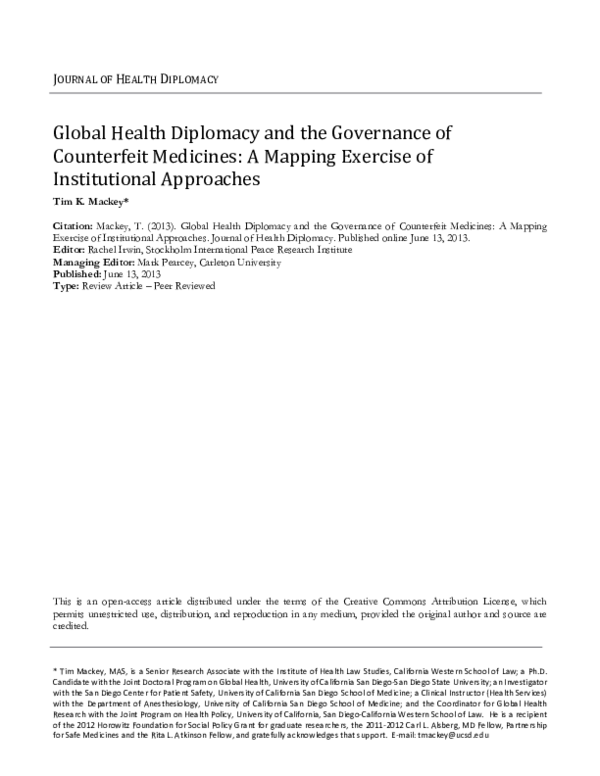 (PDF) Global Health Diplomacy and the Governance of Counterfeit ...
