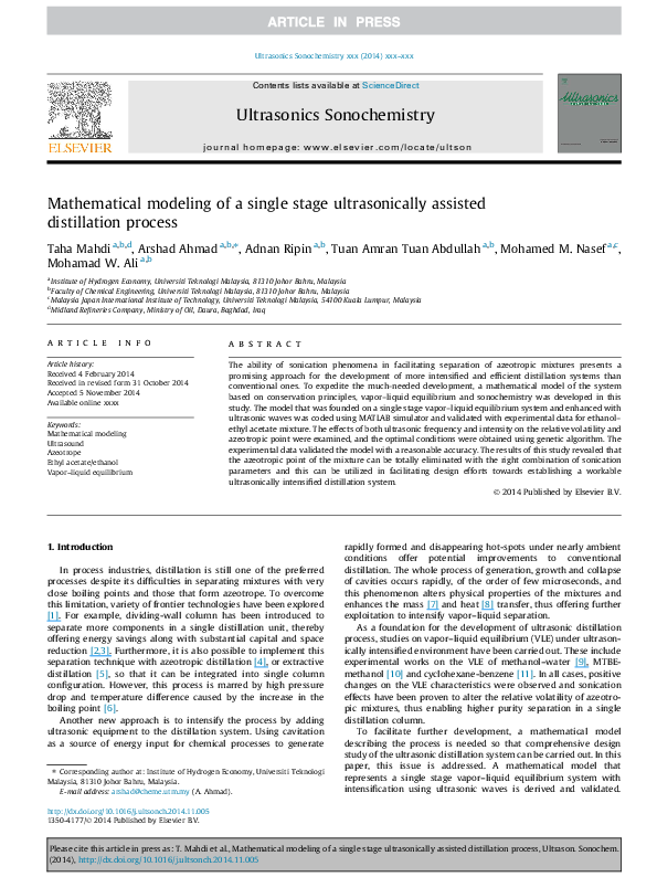 (PDF) Mathematical modeling of a single stage ultrasonically assisted ...