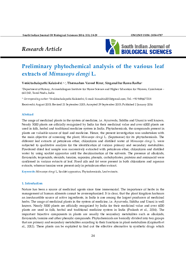 (PDF) Preliminary phytochemical analysis of the various leaf extracts ...