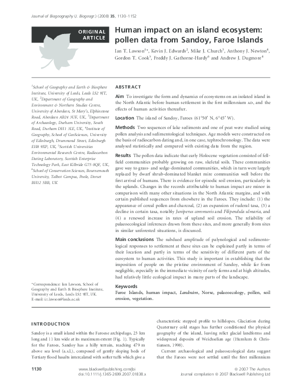 ORIGINAL ARTICLE: Human impact on an island ecosystem: pollen data from Sandoy, Faroe Islands