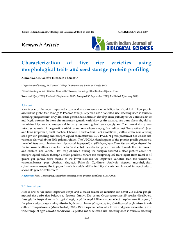 (PDF) Characterization of five rice varieties using morphological ...