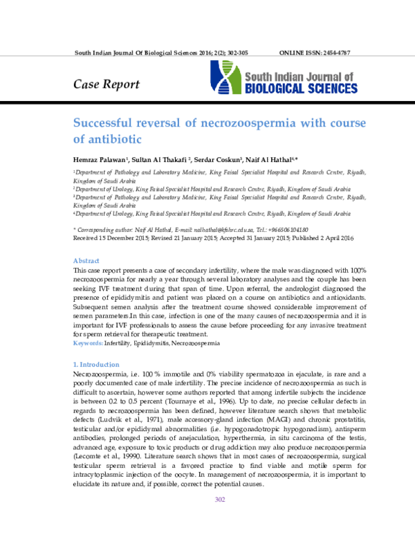 (PDF) Successful reversal of necrozoospermia with course of antibiotic ...
