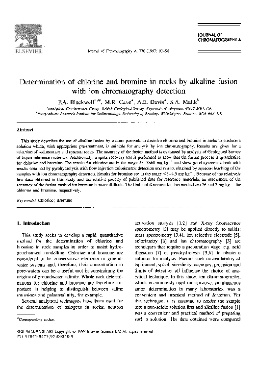 (PDF) Determination of chlorine and bromine in rocks by alkaline fusion