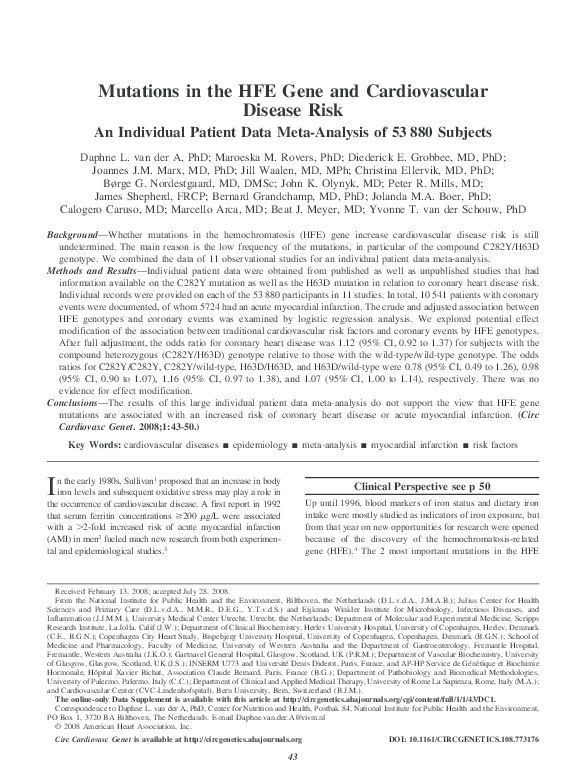 (PDF) Mutations in the HFE Gene and Cardiovascular Disease Risk: An ...
