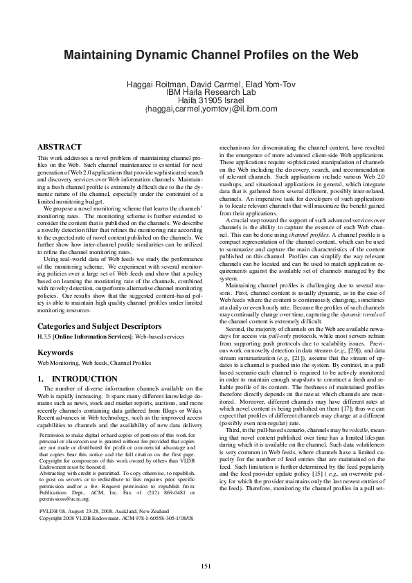 (PDF) Maintaining dynamic channel profiles on the web