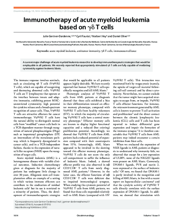 (PDF) Immunotherapy of acute myeloid leukemia based on γδ T cells