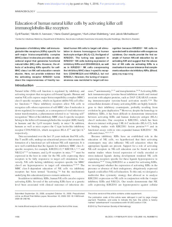 (PDF) Education of human natural killer cells by activating killer cell ...