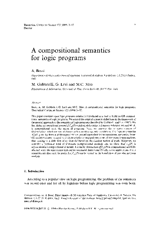 (PDF) A compositional semantics for logic programs