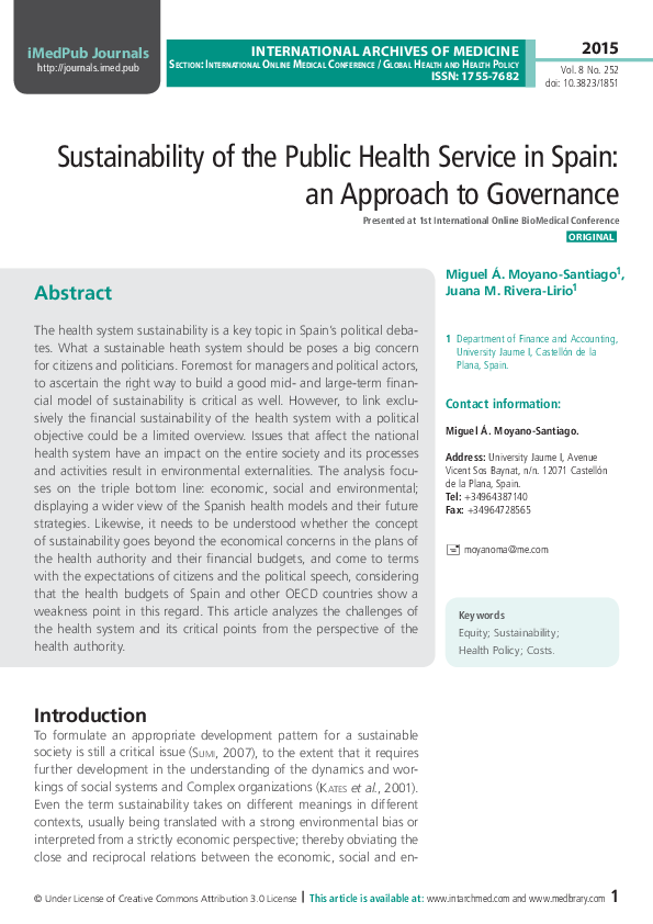 (PDF) InternatIonal archIves of MedIcIne Sustainability of the Public ...