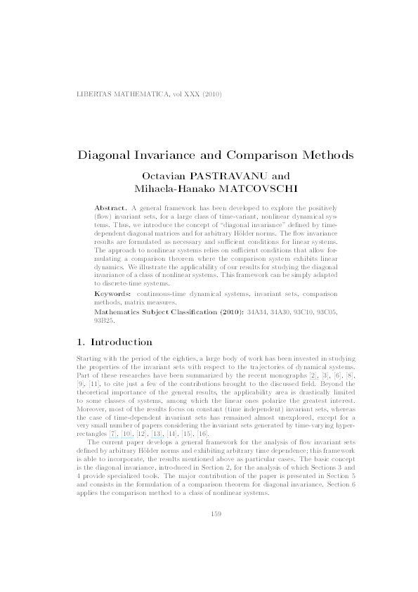 (PDF) Diagonal Invariance and Comparison Methods