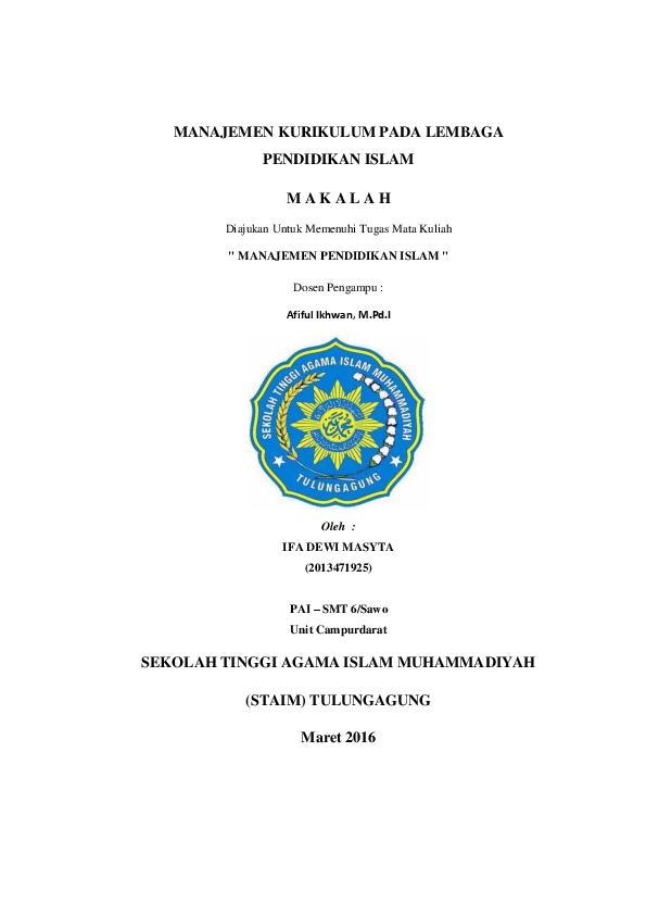 Pdf Makalah Manajemen Kurikulum Pada Lembaga Pendidikan Islam Iffa Dewi Academia Edu