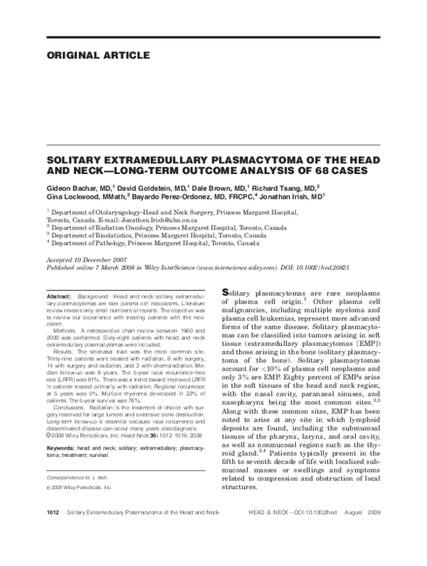 (PDF) Solitary extramedullary plasmacytoma of the head and neck-Long ...