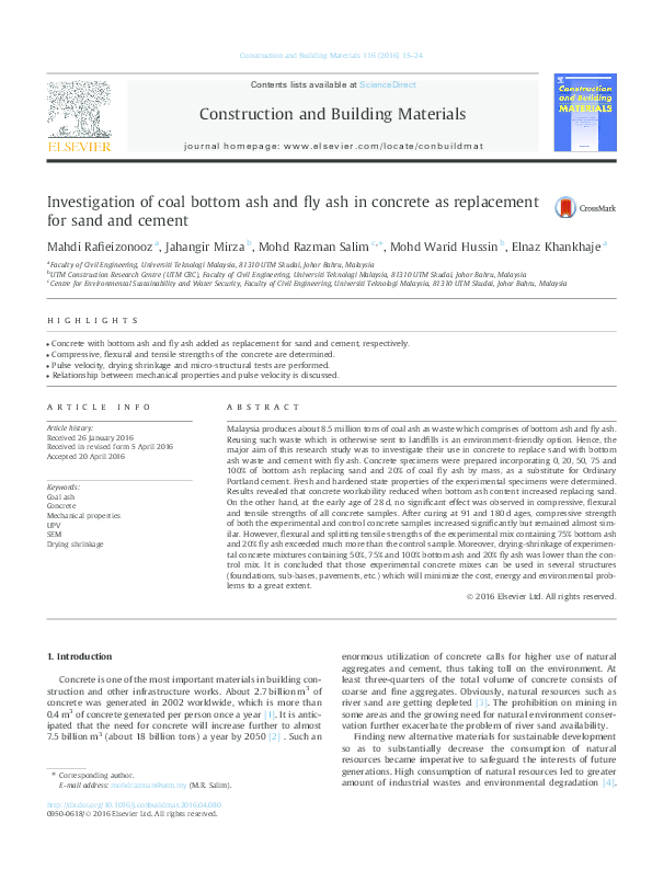 (PDF) Investigation of coal bottom ash and fly ash in concrete as ...
