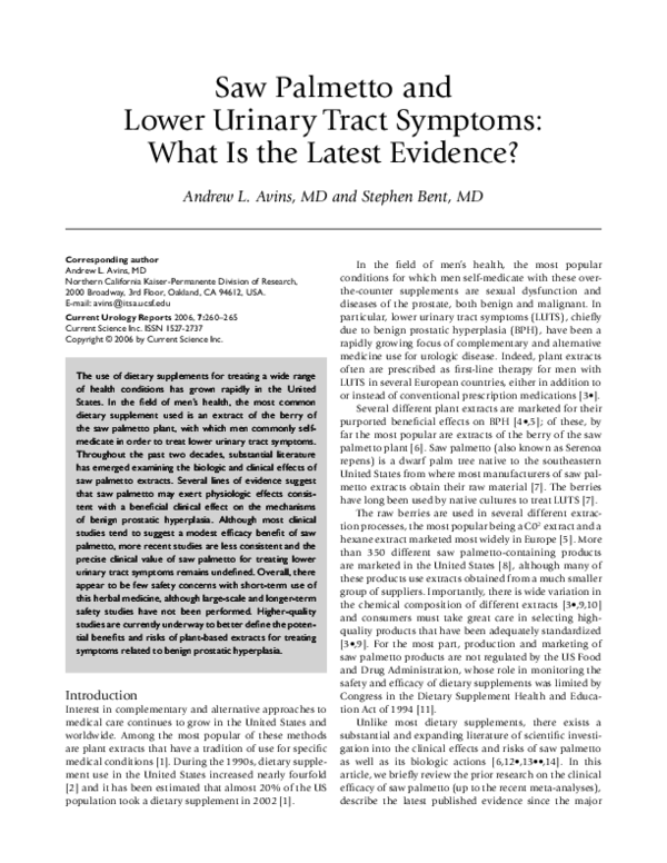 (PDF) Saw palmetto and lower urinary tract symptoms what is the latest