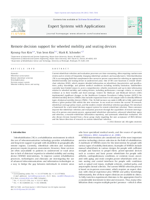 (PDF) Remote decision support for wheeled mobility and seating devices
