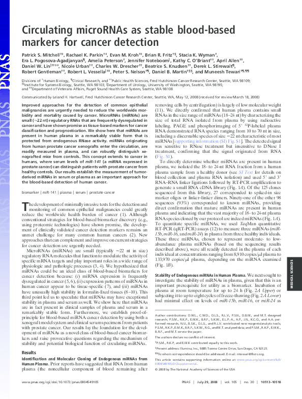 (PDF) Circulating microRNAs as stable blood-based markers for cancer ...