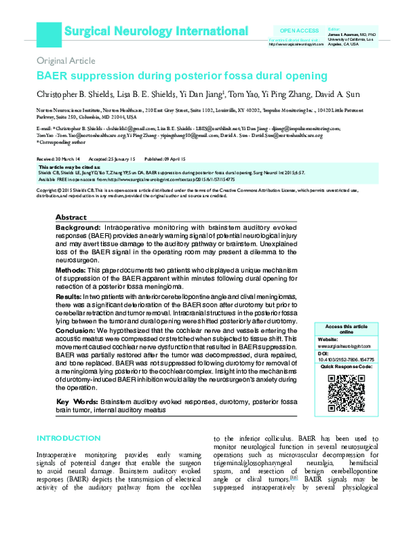 (PDF) BAER suppression during posterior fossa dural opening