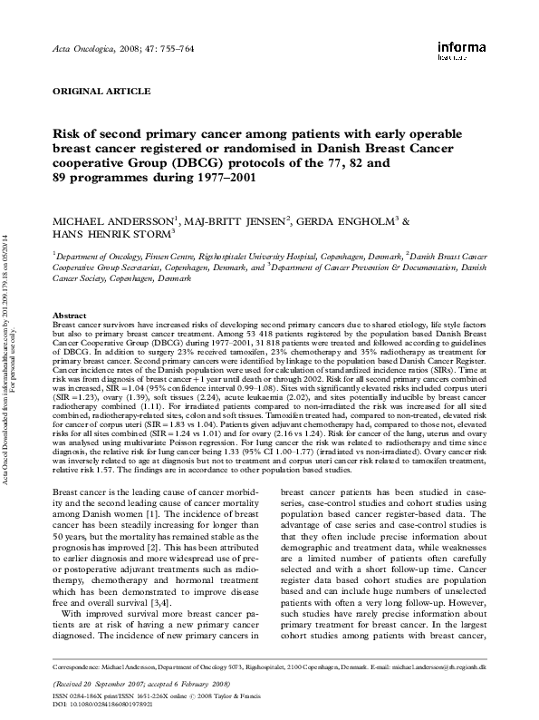 (PDF) Risk of second primary cancer among patients with early operable ...