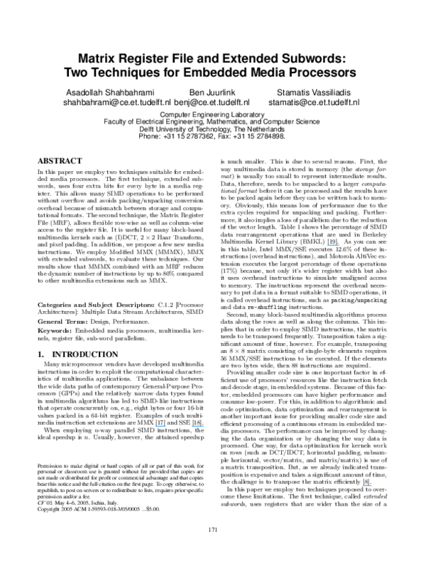 (PDF) Matrix register file and extended subwords