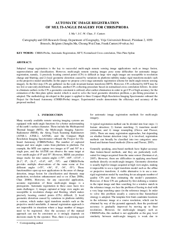 (PDF) Automatic Image Registration of Multi-Angle Imagery for Chris/Proba