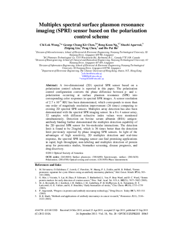 (PDF) Multiplex spectral surface plasmon resonance imaging (SPRI ...