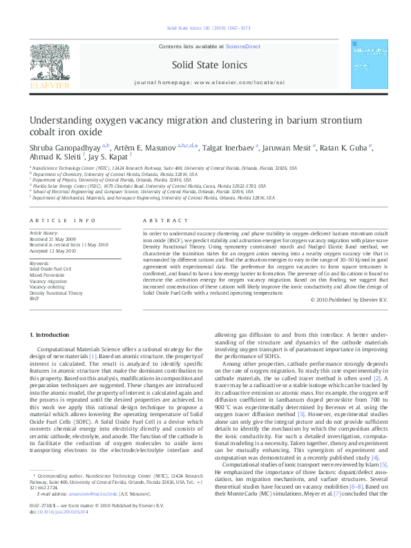 (PDF) Understanding oxygen vacancy migration and clustering in barium ...