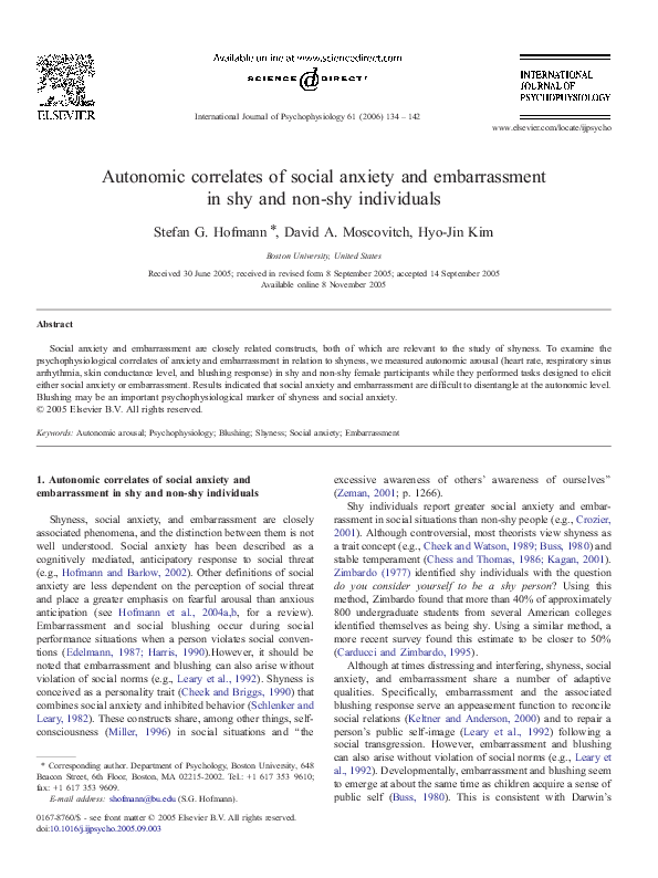(PDF) Autonomic correlates of social anxiety and embarrassment in shy ...