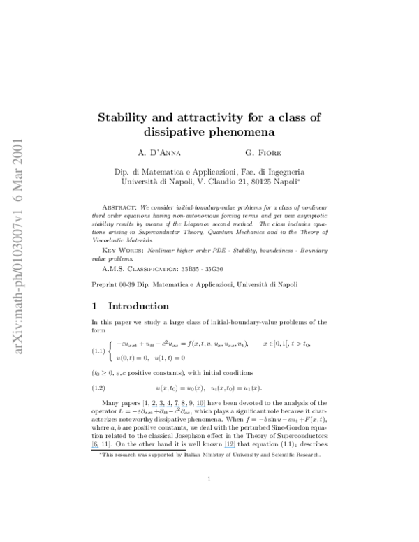 (PDF) Stability and attractivity for a class of dissipative phenomena