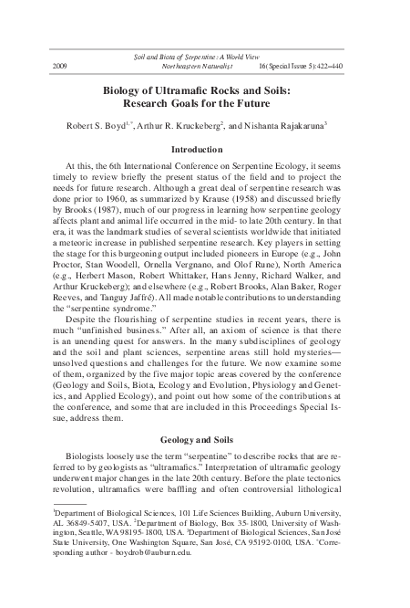 (PDF) Biology of Ultramafic Rocks and Soils: Research Goals for the Future