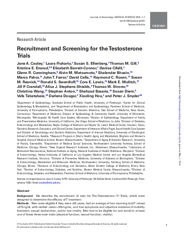 (PDF) Recruitment and Screening for the Testosterone Trials