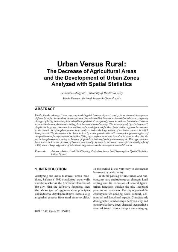 (PDF) Urban versus Rural: the decrease of agricultural areas and the ...