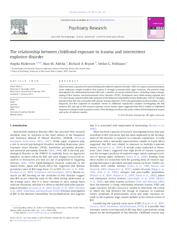 (PDF) The relationship between childhood exposure to trauma and ...