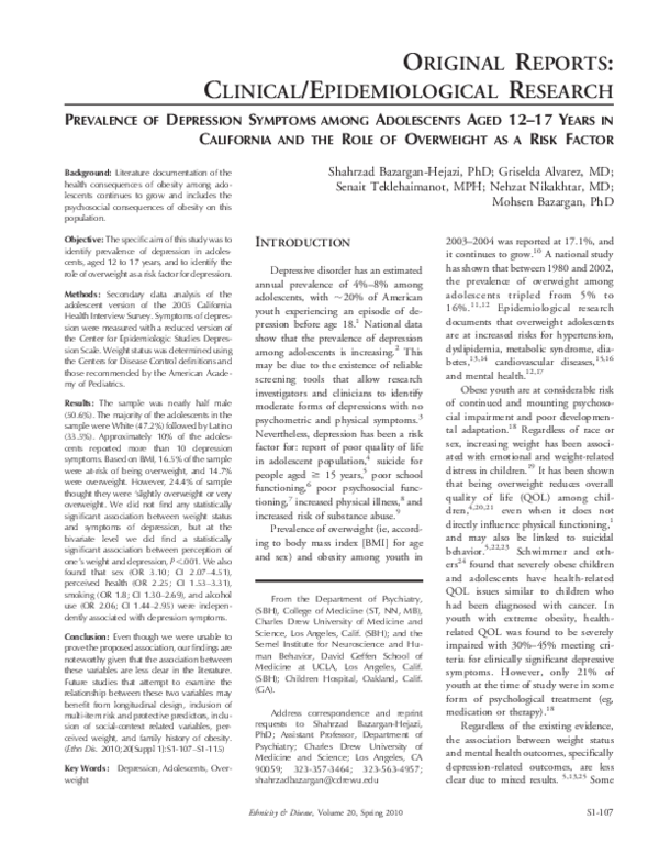 (PDF) Prevalence of depression symptoms among adolescents aged 12-17 ...